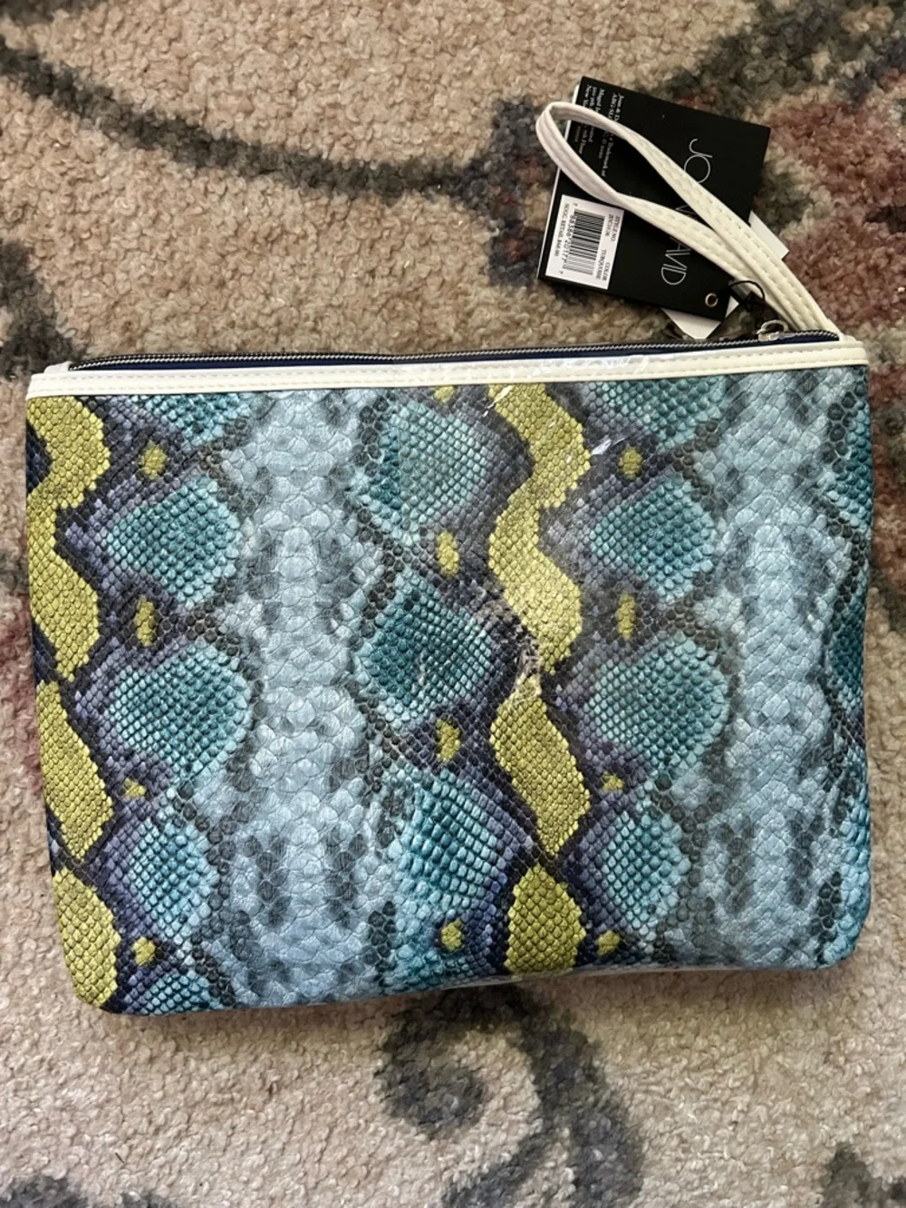 NWT Joan & David Teal Snake-Print 3 piece Toiletry Set